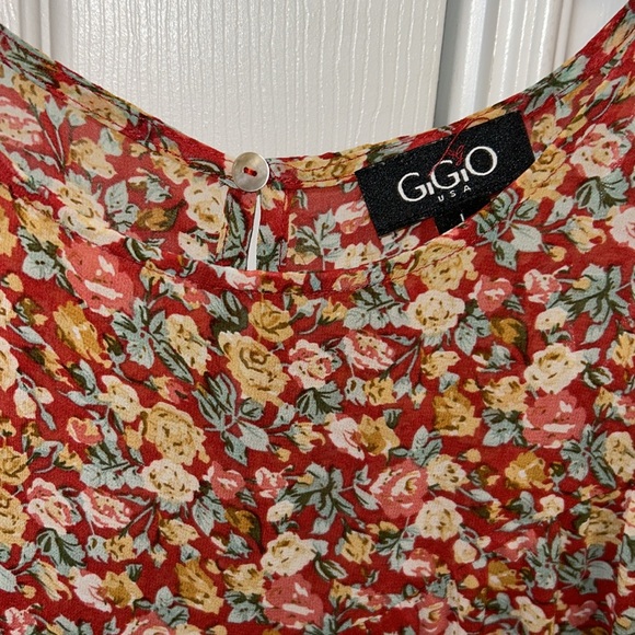Beautiful red fall floral lightweight long sleeve blouse size large - Picture 2 of 4